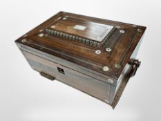 A Regency rosewood and mother of pearl sarcophagus casket,