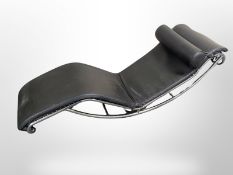 A Danish black leather and chrome rocking seat / day-bed,