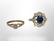 A 9ct gold diamond set ring, size O, and a further dress ring. CONDITION REPORT: 1.