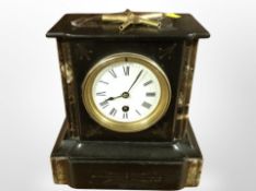 A Victorian black slate and marble mantel clock,