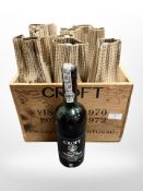 A wooden crate containing ten bottles of Croft 1970 vintage port CONDITION REPORT: