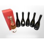 Five bottles of Il Colmo Prosecco together with a boxed bottle of Wine Society Saumur rose brut.