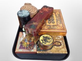 A Japanese Meiji period red lacquered trinket box together with further Italian inlaid trinket box,