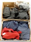 Two boxes of military dress slacks and several spools of upholsterers zips