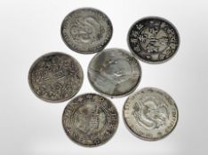 Six Chinese white metal coins
