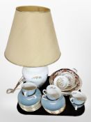 An Aynsley porcelain table lamp with shade, Royal Doulton Rose Elegans part tea set,