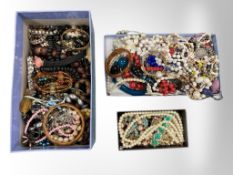 Three small boxes of costume jewellery : bangles, necklaces,