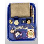 A jewellery box together with lady's watch, bangles, Laurel and Hardy fob watch,