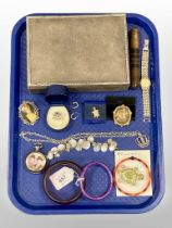A jewellery box together with lady's watch, bangles, Laurel and Hardy fob watch,