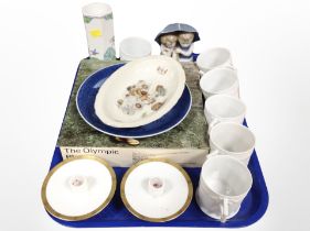 A group of Scandinavian ceramics, pair of Rosenthal candle holders, Royal Copenhagen tea cups,
