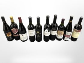 Ten bottles of red wine - Lindemans Tollana, Minervois 2000, Marques de Valencia 2001,