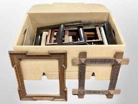 A box of antique picture frames including carved and moulded examples etc