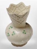 A Belleek porcelain vase, height 15.