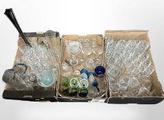 Three boxes of 20th century Scandinavian glass ware, drinking glasses, slender vase,