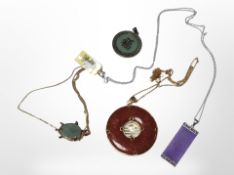 Three modern Chinese jade set necklaces
