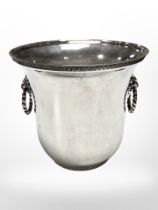 A silver plated wine bucket with lion mask handles,