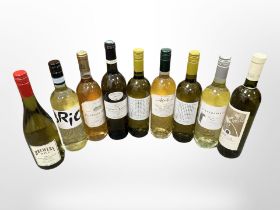 Nine bottles of white wine - Cardinal Richard Sur Lie 2012, Brewery Hill Riesling, Mosaicos 2017,