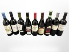 Nine bottles of red wine - Wiseman's Crossing Shiraz, Rio Verde cabernet Sauvignon,