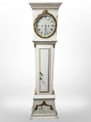 A 19th century Scandinavian painted and gilt longcase clock with pendulum and weights