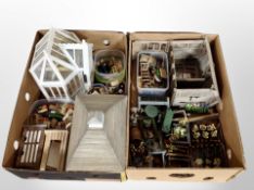 Two boxes of doll's conservatory, gazebo, garden shed, vegetable garden,