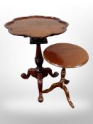 A good quality reproduction mahogany tripod wine table and a further smaller example