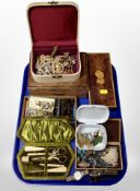 Several jewellery boxes containing costume jewellery, wristwatches, Rolstar lighter,