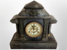 A Victorian black slate eight day mantel clock,