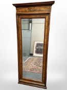 A 19th century Danish figured walnut mirror 150 cm x 67 cm