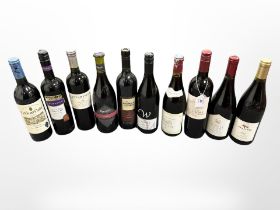 Ten bottles of red wine - Waimea Pinot Noir, Morgon 2000, Wild Pig Syrah 2001,