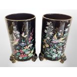 A pair of 19th century Ridgeway Jet floral vases on lion mask feet, height 25.