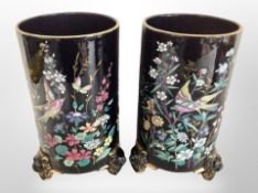 A pair of 19th century Ridgeway Jet floral vases on lion mask feet, height 25.