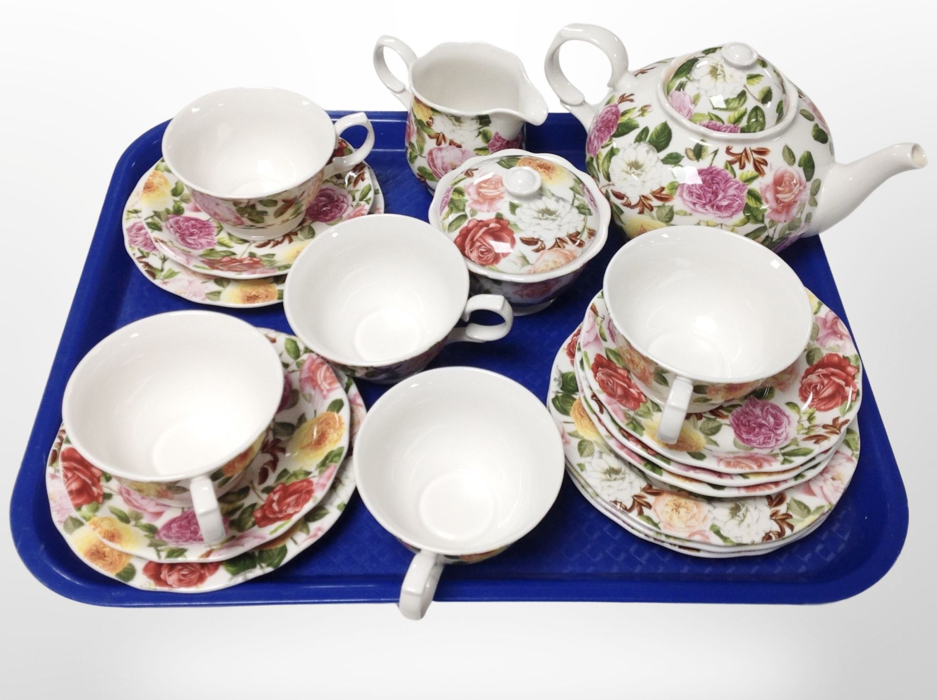 An eighteen piece Portmeirion Rose Bouquet tea service