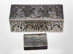 An Indian silver box and a silver mounted vesta in the form of a book