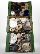 Three crates of 20th century ceramics, West German salt glazed jug, figures,