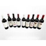 Nine bottles of red wine - Chateau Gabron, Vinalba reserva 2010 Malbec, Targa Rioja,