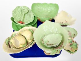 A group of Carltonware leaf-patterned ceramics.