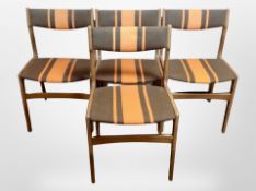 Four 20th century Danish teak dining chairs in striped upholstery
