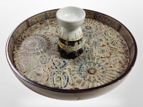 A Royal Copenhagen fajance shallow dish, diameter 33cm, and a further tealight stand.