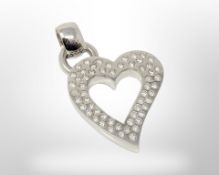 A heavy 18ct white gold heart pendant set with 57 diamonds, approx. 2.