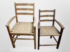 Two rattan seated child's armchairs