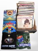 A box of LP records including Boss Drum by Shaman (signed), dance music compilations, classical,