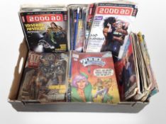 Two boxes of assorted comics, including 2000 AD, Marvel, etc.