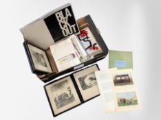 A box of 20th century continental monochrome engravings, museum prints, photography folio.