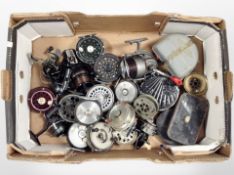 A box of vintage and later fishing reels, Shakespeare,