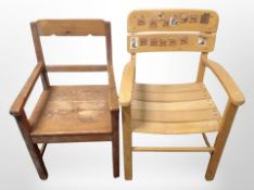 Two child's pine chairs