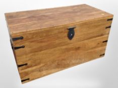 A sheesham wood metal bound blanket chest,