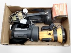 A box of handheld searchlights and spotlights.