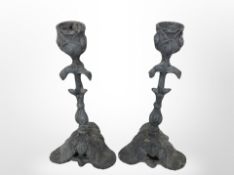 A pair of 19th century pewter candlesticks, height 20cm.