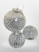 Three contemporary globular light fittings with crystal drops