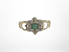 A 9ct gold CZ and emerald ring, size K.